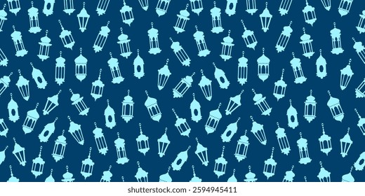 Lamp seamless pattern background. Middle East hanging lantern motif. Islam, muslim, ramadan, eid, mubarak