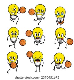 juego de lámparas dibujos animados expresión de baloncesto