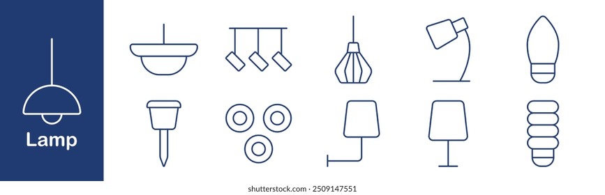 Lamp set icon. Pendant, spotlight, desk, bulb, chandelier, floor, lighting, ceiling, lamp, interior, light, decor, illumination, fixture, home, design, electricity, modern, technology