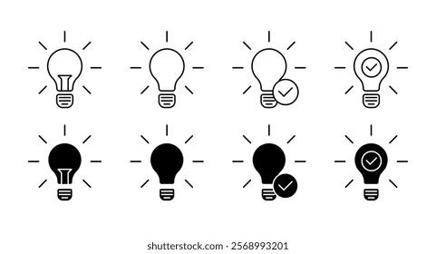 Lamp set icons. Linear and silhouette style. Vector icons.