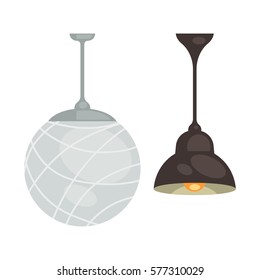 Lamp set isolated. Interior light design. Electricity lamps. Chandeliers Lamps light interior decoration modern and classic style.