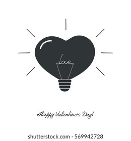 The lamp in the shape of a heart with a spiral with the word love. Vector icon for Valentine's Day. Concept logo design for store fixtures, bulbs