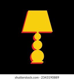 Ilustración del signo de la lámpara. Icono Amarillo extruido 3D con los lados rojos un fondo negro. Ilustración.