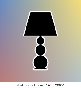Lamp sign illustration. Black icon in white shell at pastel color background. Illustration.