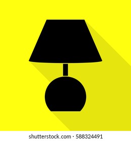 Lamp sign illustration. Black icon with flat style shadow path on yellow background.
