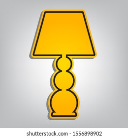 Lamp sign illustration. Flat orange icon with overlapping linear black icon with gray shadow at whitish background. Illustration.