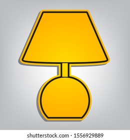 Lamp sign illustration. Flat orange icon with overlapping linear black icon with gray shadow at whitish background. Illustration.