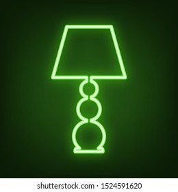 Lamp sign illustration. Green neon icon in the dark. Blurred lightening. Illustration.