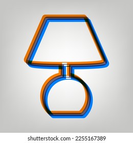 Lamp sign illustration. Stroked Icon in orange, azure and old lavender Colors at gray Background. Illustration.