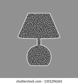 Lamp sign illustration. Vector. Black maze filled icon with white border at gray background.