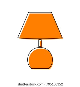 Lamp sign illustration. Vector. Black line icon with shifted flat orange filled icon on white background. Isolated.