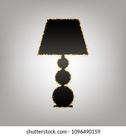 Lamp sign illustration. Vector. Blackish icon with golden stars at grayish background.