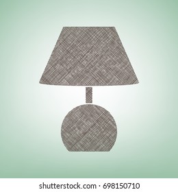 Lamp sign illustration. Vector. Brown flax icon on green background with light spot at the center.