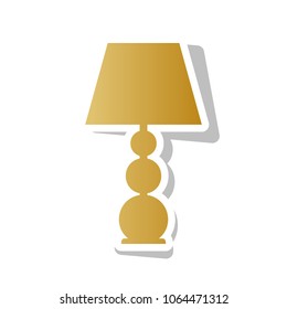 Lamp sign illustration. Vector. Golden gradient icon with white contour and rotated gray shadow at white background.