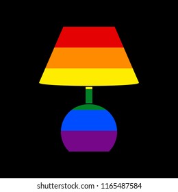 Lamp sign illustration. Vector. Icon with colors of LGBT flag at black background.