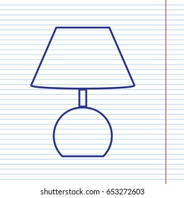 Lamp sign illustration. Vector. Navy line icon on notebook paper as background with red line for field.