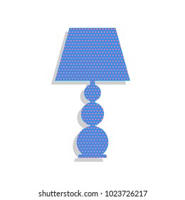 Lamp sign illustration. Vector. Neon blue icon with cyclamen polka dots pattern with light gray shadow on white background. Isolated.