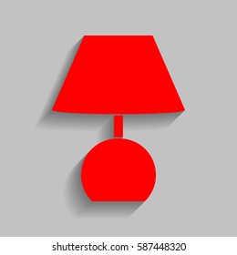 Lamp sign illustration. Vector. Red icon with soft shadow on gray background.