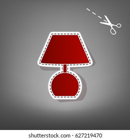 Lamp sign illustration. Vector. Red icon with for applique from paper with shadow on gray background with scissors.
