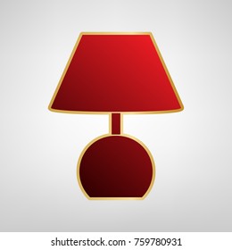 Lamp sign illustration. Vector. Red icon on gold sticker at light gray background.