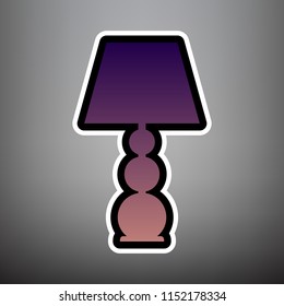 Lamp sign illustration. Vector. Violet gradient icon with black and white linear edges at gray background.