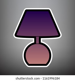 Lamp sign illustration. Vector. Violet gradient icon with black and white linear edges at gray background.
