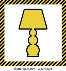 Lamp sign illustration. Vector. Warm yellow icon with black contour in frame named as under construction at white background. Isolated.