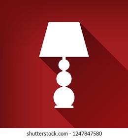 Lamp sign illustration. Vector. White icon with limitless shadow at ruby red background.