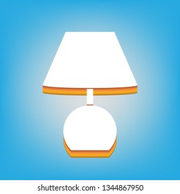 Lamp sign illustration. Vector. White icon with 3d warm-colored gradient body at sky blue background.