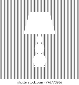 Lamp sign illustration. Vector. White icon on grayish striped background. Optical illusion.
