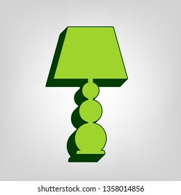 Lamp sign illustration. Vector. Yellow green solid icon with dark green external body at light colored background.