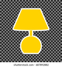Lamp sign illustration. Vector. Yellow icon with white contour on dark transparent background.