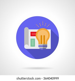 Lamp sign and project plan. Management project, workflow and optimization, create an ideas. Round flat color vector icon with long shadow. Web design element for website and mobile app.