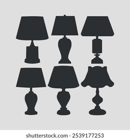 Lamp silhouette, collection of table lamp vector illustration isolated on white background