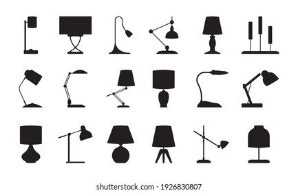 Lamp silhouettes. Lighting symbols collection accessories for modern interiors room items standing lamps garish vector pictures set