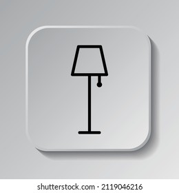 Lamp simple icon. Flat desing. Black icon on square button with shadow. Grey background.ai