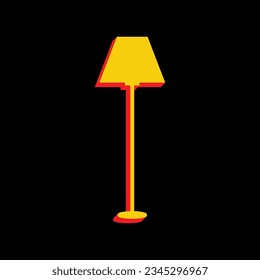 Ampel, einfaches Schild. 3D-extrudiertes gelbes Symbol mit roten Seiten auf schwarzem Hintergrund. Illustration.