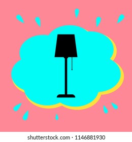 Lamp simple sign. Black icon in a bubble on a pink background. Vector