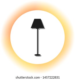 Lamp simple sign. Dark icon with shadow on the glowing circle button. Illustration.