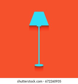 Lamp simple sign. Vector. Blue icon with soft shadow putted down on flamingo background.