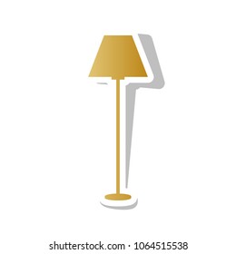 Lamp simple sign. Vector. Golden gradient icon with white contour and rotated gray shadow at white background.
