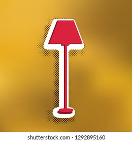 Lamp simple sign. Vector. Magenta icon with darker shadow, white sticker and black popart shadow on golden background.