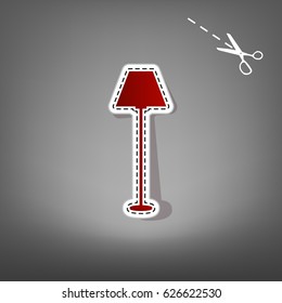 Lamp simple sign. Vector. Red icon with for applique from paper with shadow on gray background with scissors.