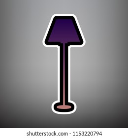 Lamp simple sign. Vector. Violet gradient icon with black and white linear edges at gray background.
