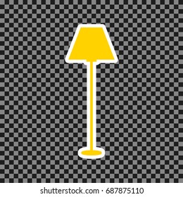 Lamp simple sign. Vector. Yellow icon with white contour on dark transparent background.
