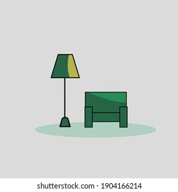 Lamp and sofa in green tone  Simple home decoration vector