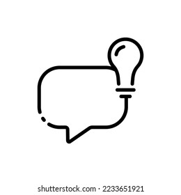Lamp with speech bubble line icon. No light, idea, creativity, thought, aim, achievement of goals, correspondence, folder, mouse, monitor, brain, positive thinking. Inspiration concept