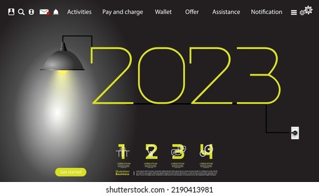 Lamp spot light of success  2023-  icon business  - infographic template - Creativity modern Idea and Concept illustration.