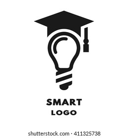 Lamp with square academic cap. Logo, icon, symbol.