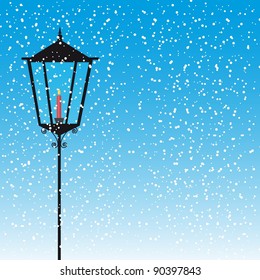 lamp street with candle over snow vector illustration